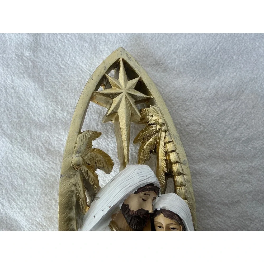 Nativity Holy Family Figurine Gold Star Pearl Accents 8.5‎ Inch Religious